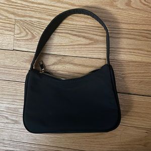 Nylon Shoulder Bag | Black with Gold Hardware